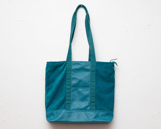 Teal leather & suede tote bag