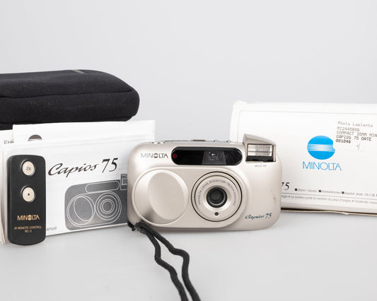 Minolta Capios 75 35mm camera w/ remote + case + original box + manual (serial 31101989) | film🎞tested