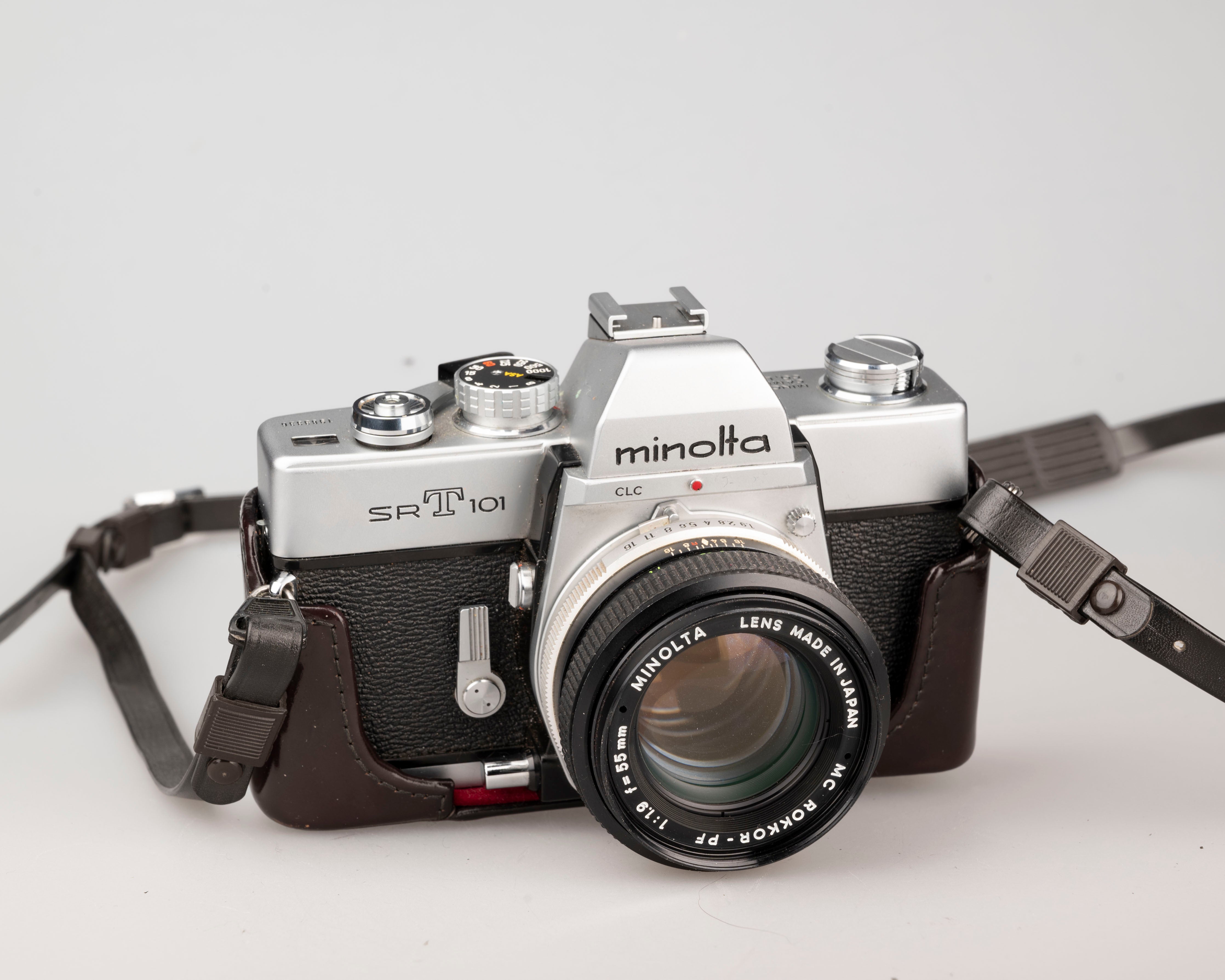 Minolta SRT 101 35mm SLR w/MC Rokkor PF 55mm f1.9 lens + ever-ready case  (serial 1983336)