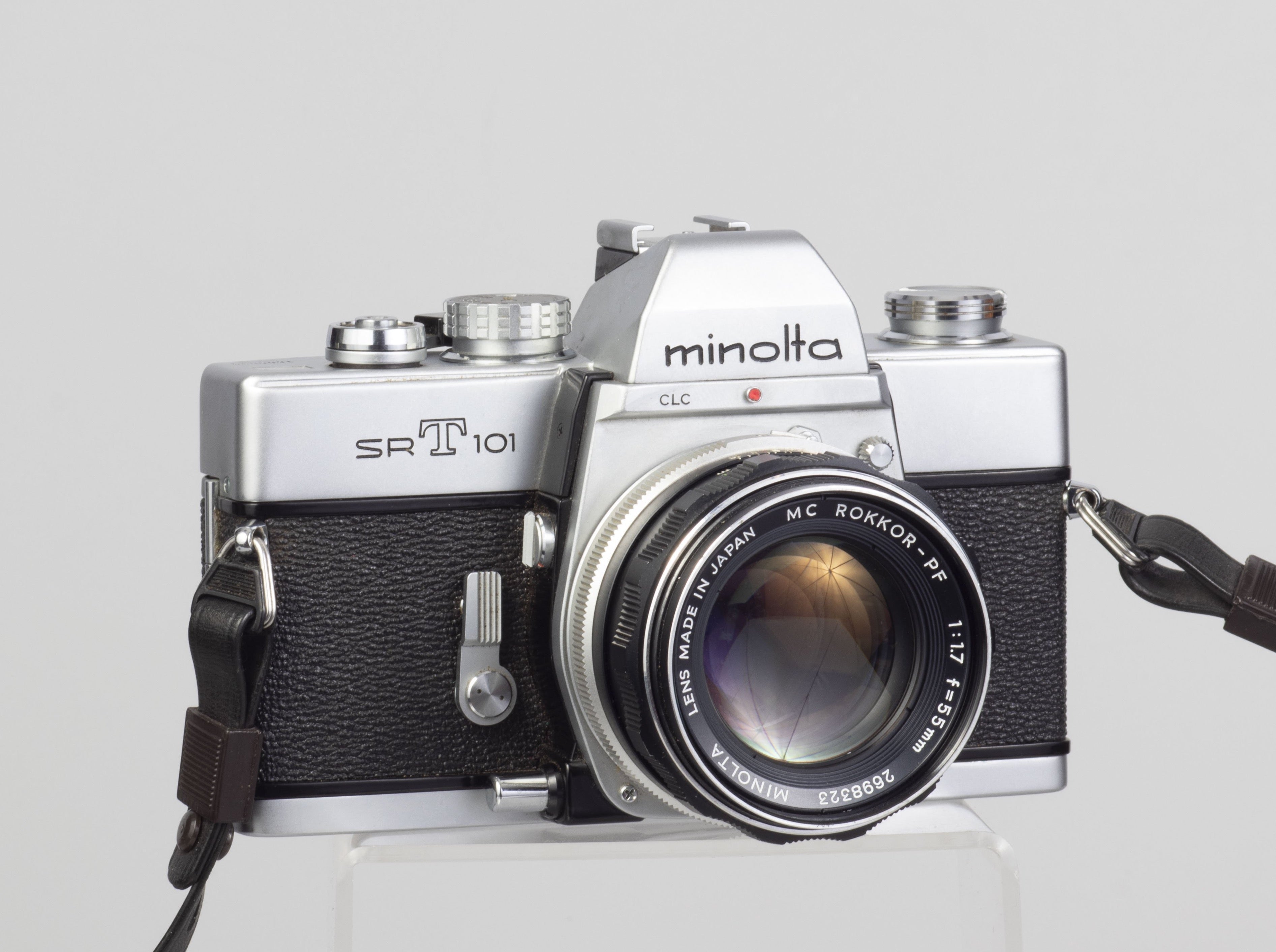Minolta SRT 101 35mm SLR w/MC Rokkor PF 55mm f1.7 lens + ever-ready case